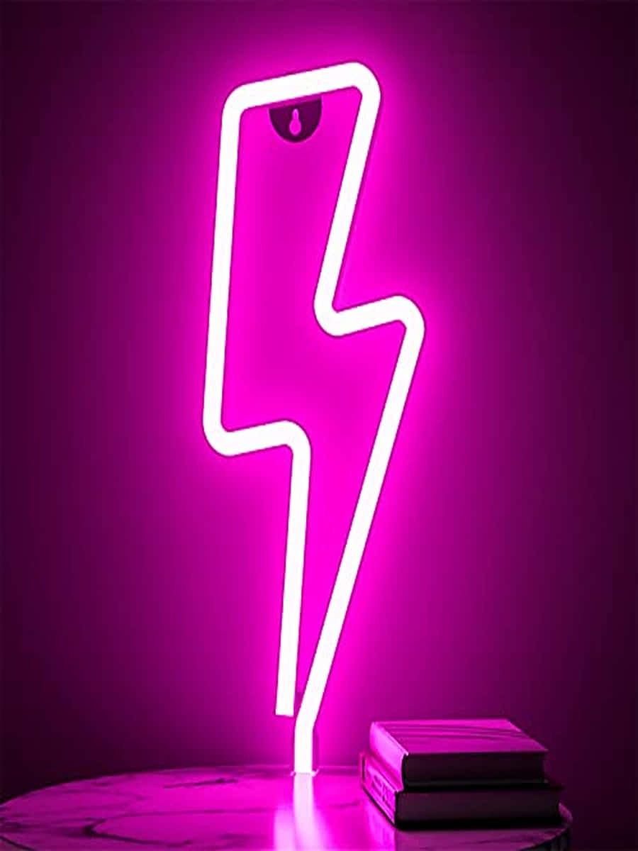 Pink Neon Lightning Bolt Symbol In Wall Wallpaper