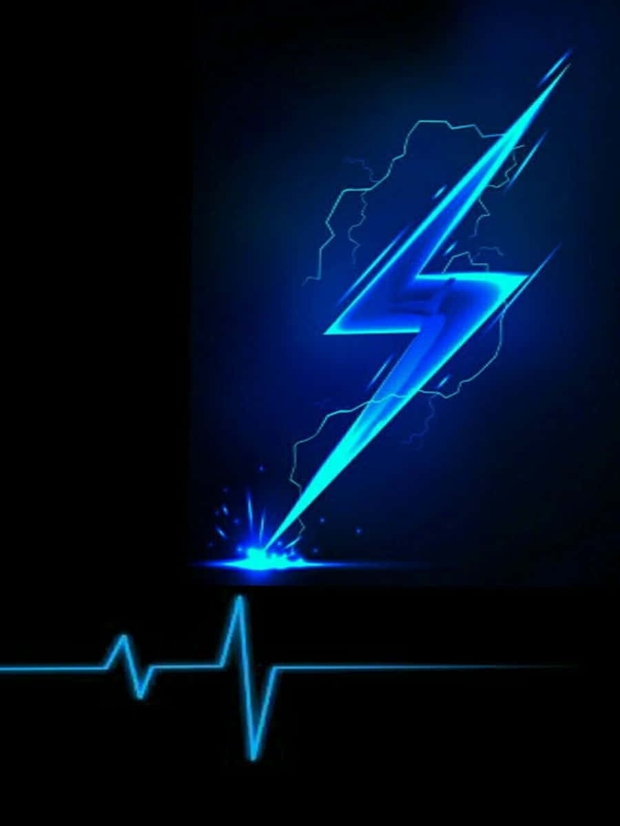 Elektrificerende blå neon lyn og hjertefrekvenslogo tapet Wallpaper
