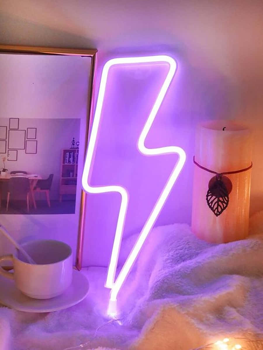 Purple Neon Lightning Light In Bedroom Wallpaper