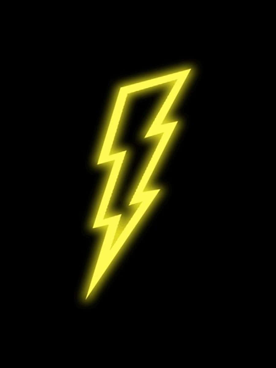 Yellow Neon Lightning Bolt Icon In Black Wallpaper
