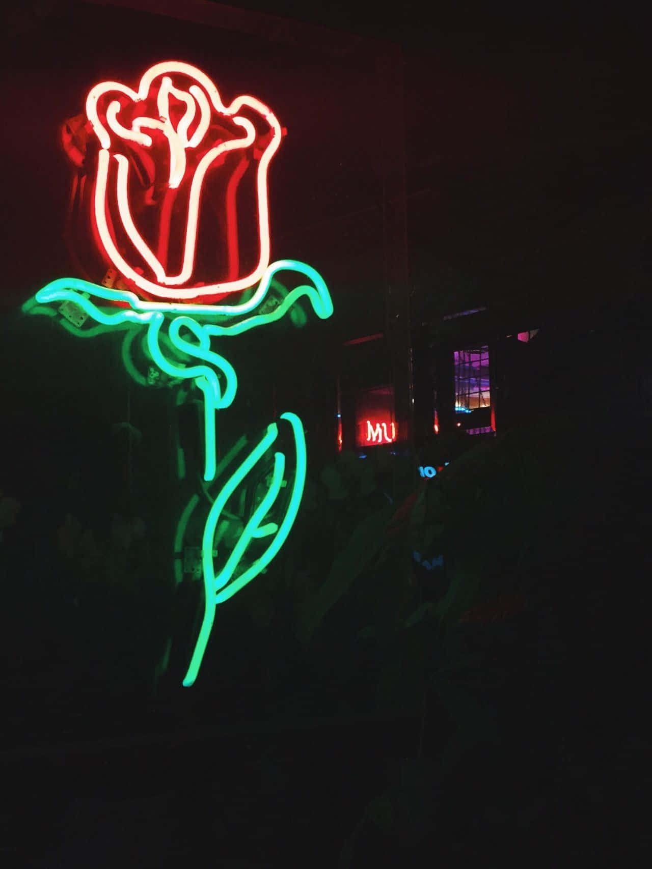 En neon oplyst by nat gaden gade Wallpaper