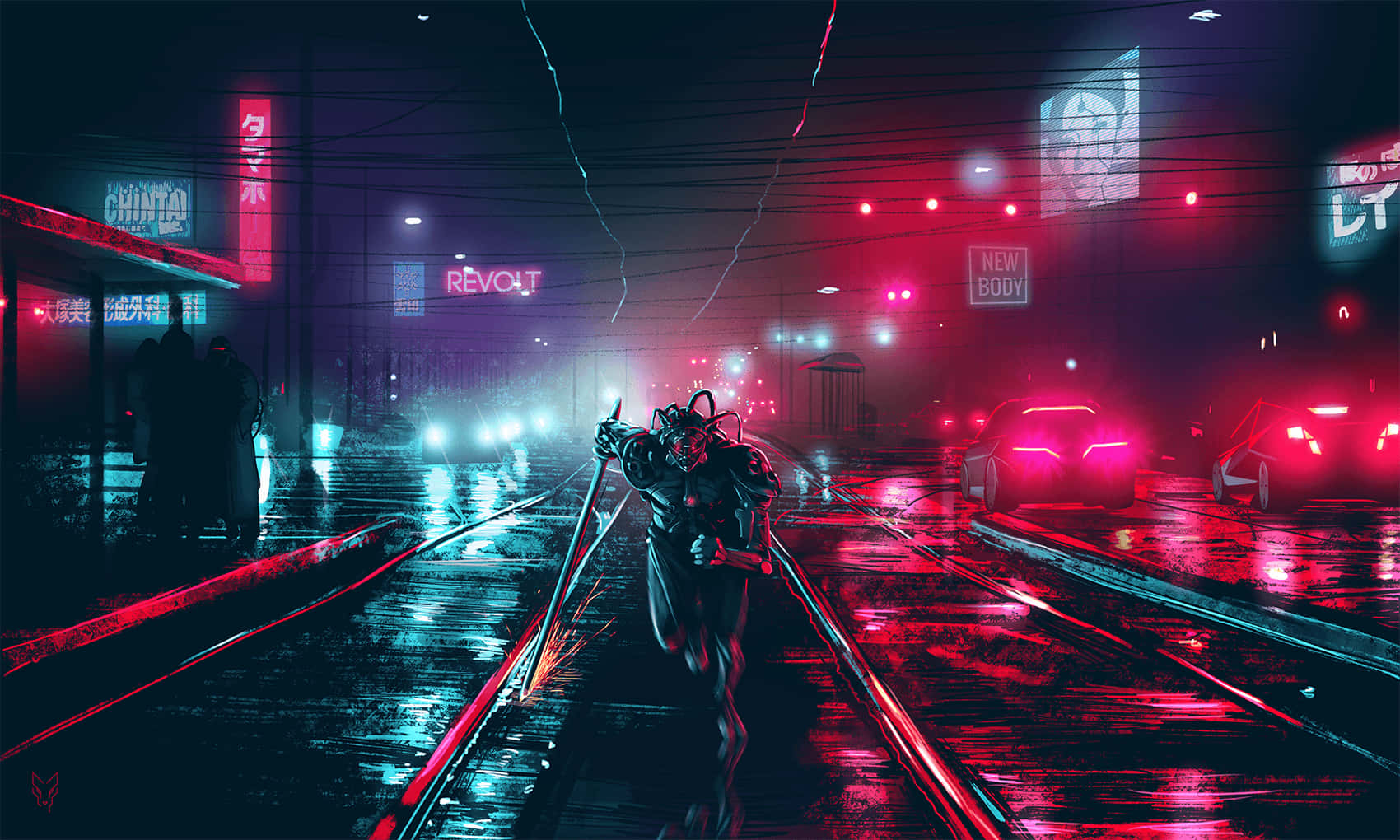 Take a magical night journey with a neon light aesthetic Wallpaper