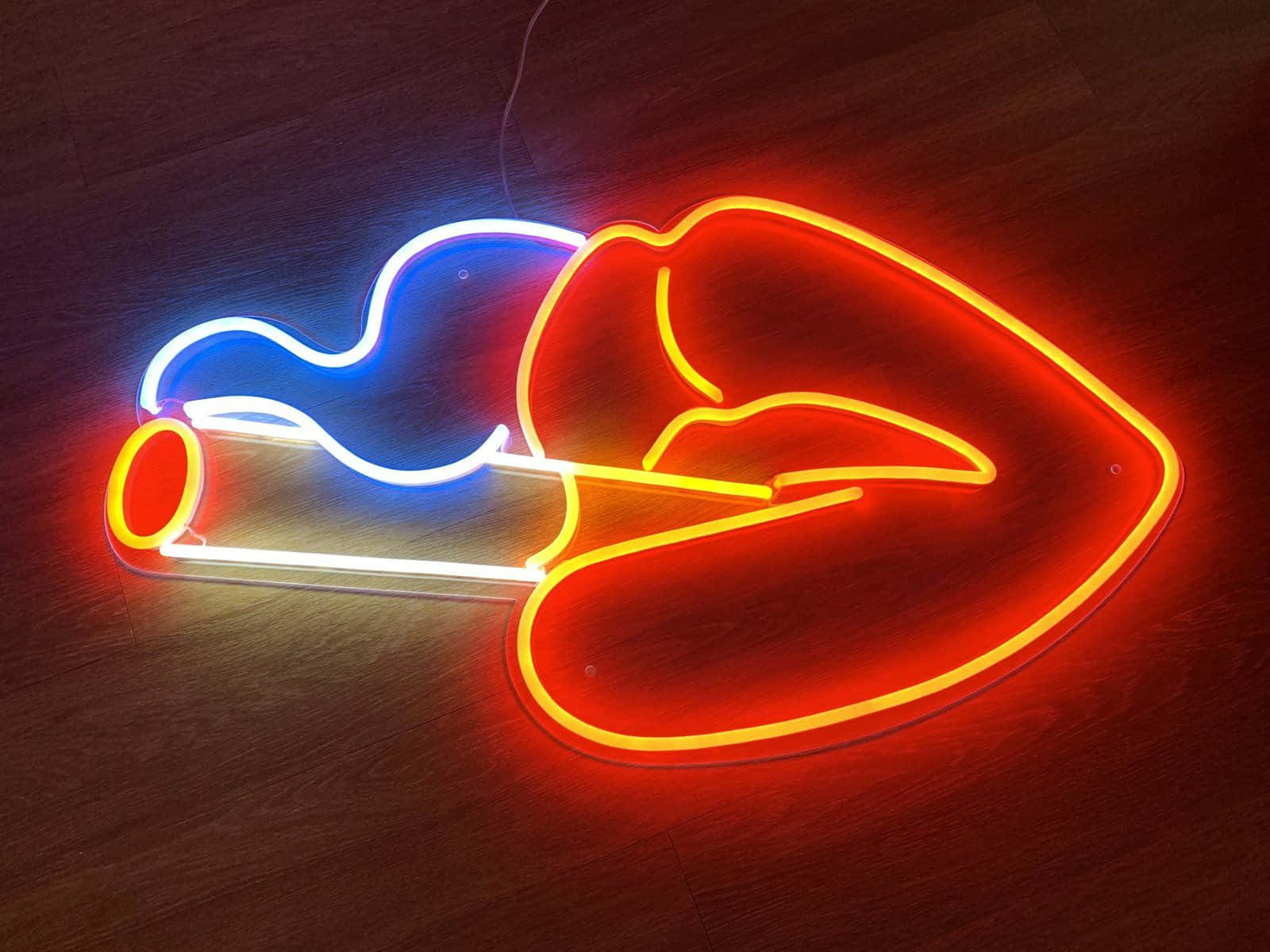 Et neon skilt med en kvindes hånd på det. Wallpaper