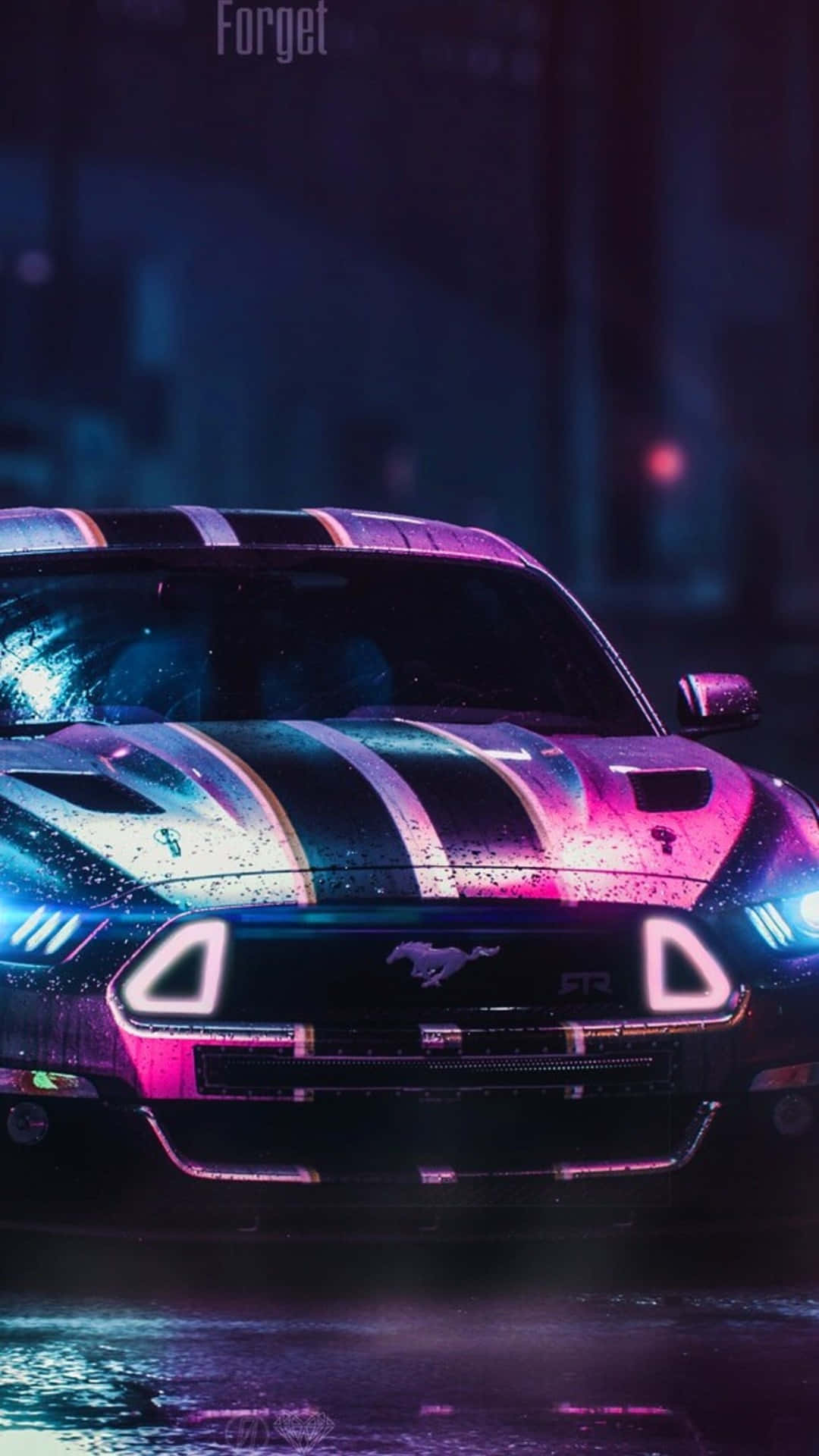 Neonlys og en Ford Mustang RTR skrivebordstapet Wallpaper