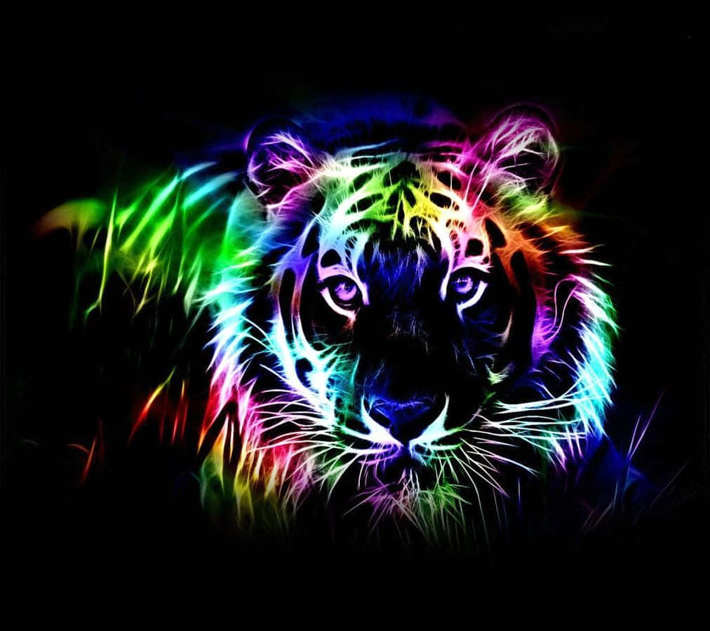 Enfarverig Tiger Med En Regnbue Baggrund.