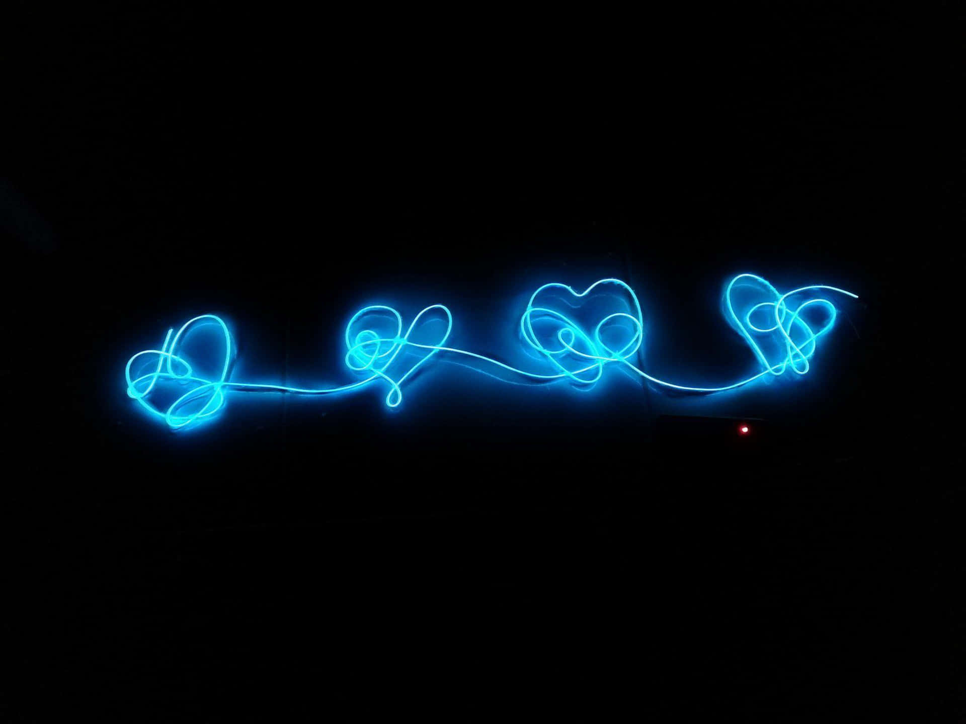 Coraçõesem Luzes De Neon Azul Para Laptop Do Tumblr. Papel de Parede