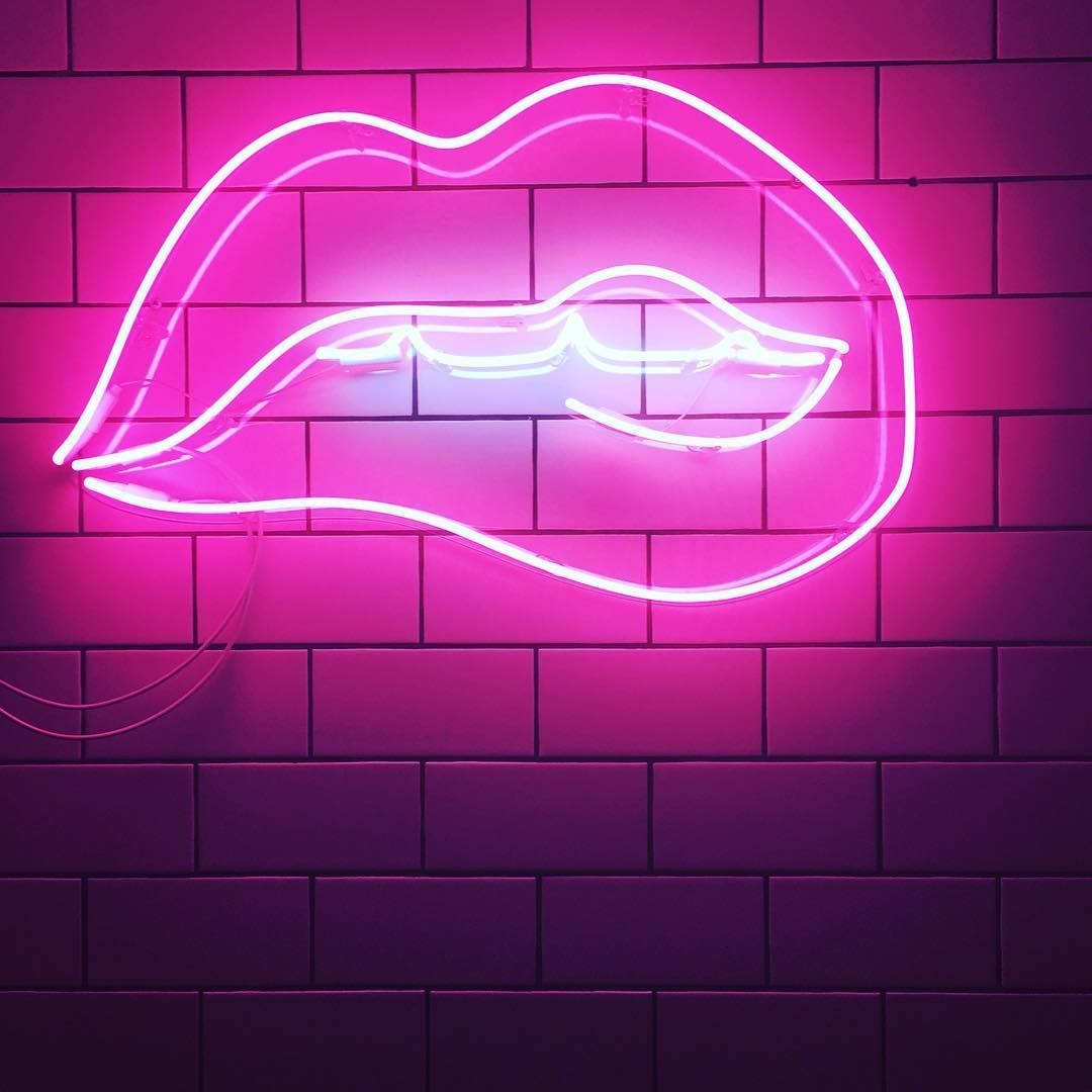 Neon Lips On Brick Wall Wallpaper