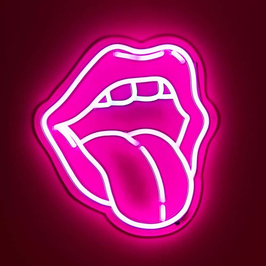 Neon Lips Tongue Out Wallpaper