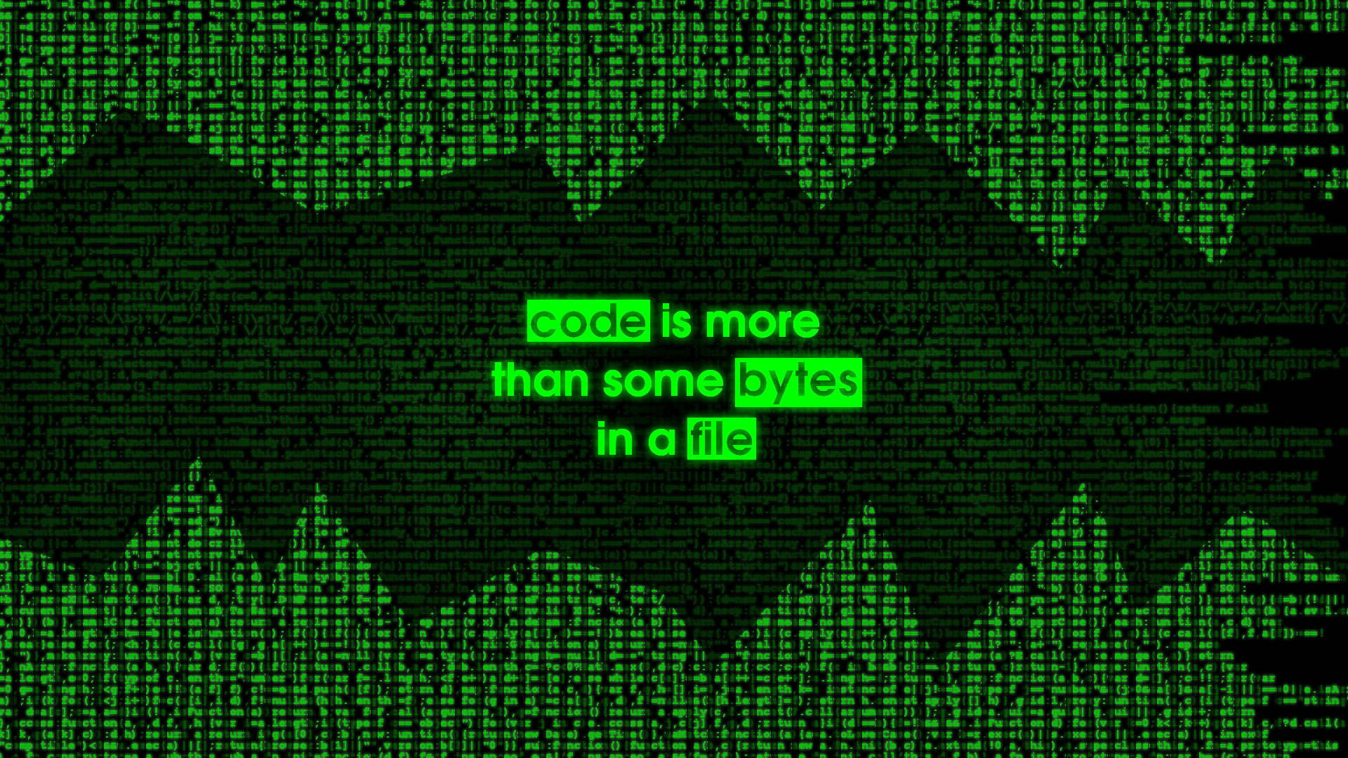Caption: Neon Lit Code Quote on Plain Green Background Wallpaper
