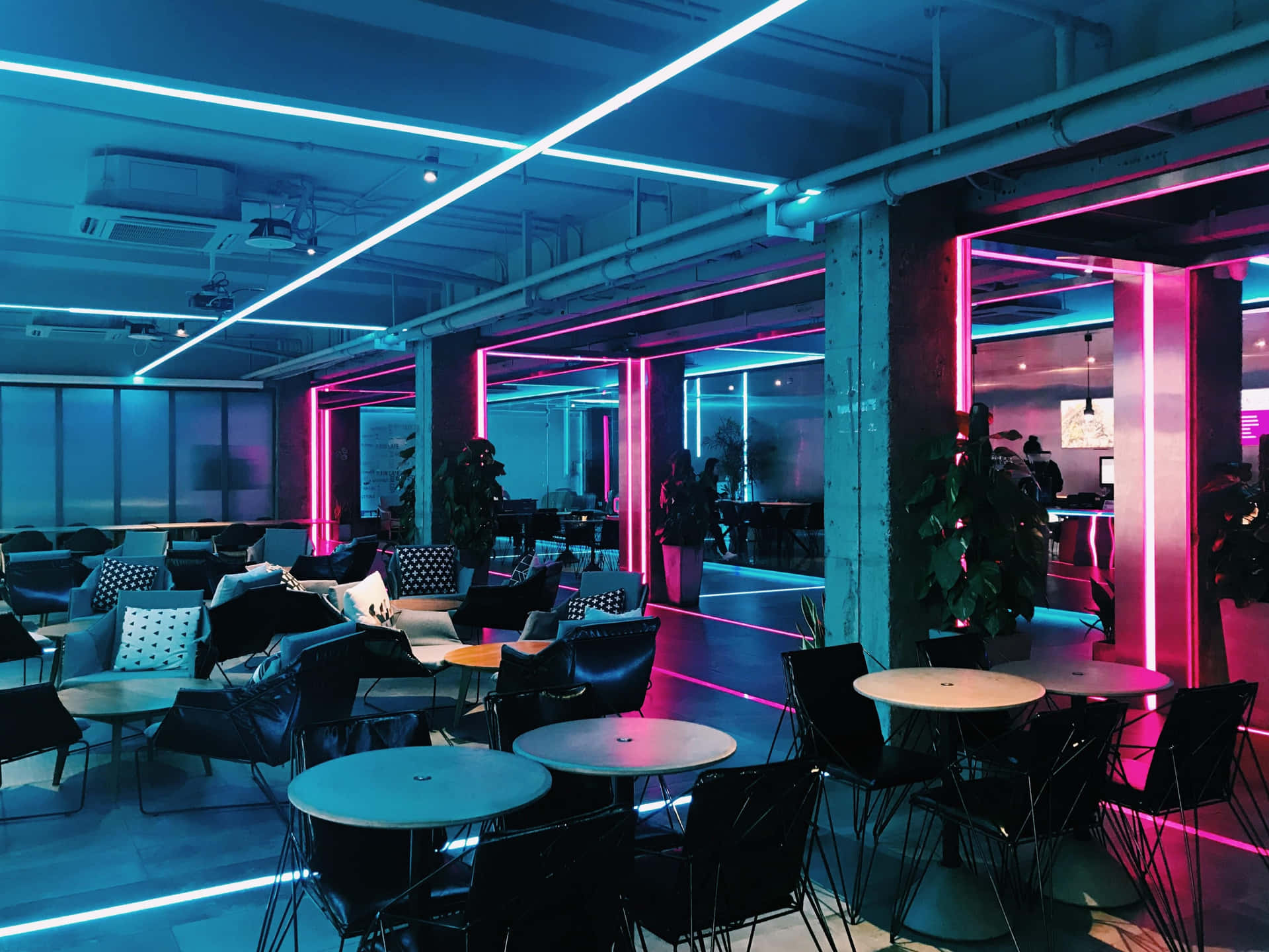 Neon Lit Cyberpunk Lounge Wallpaper