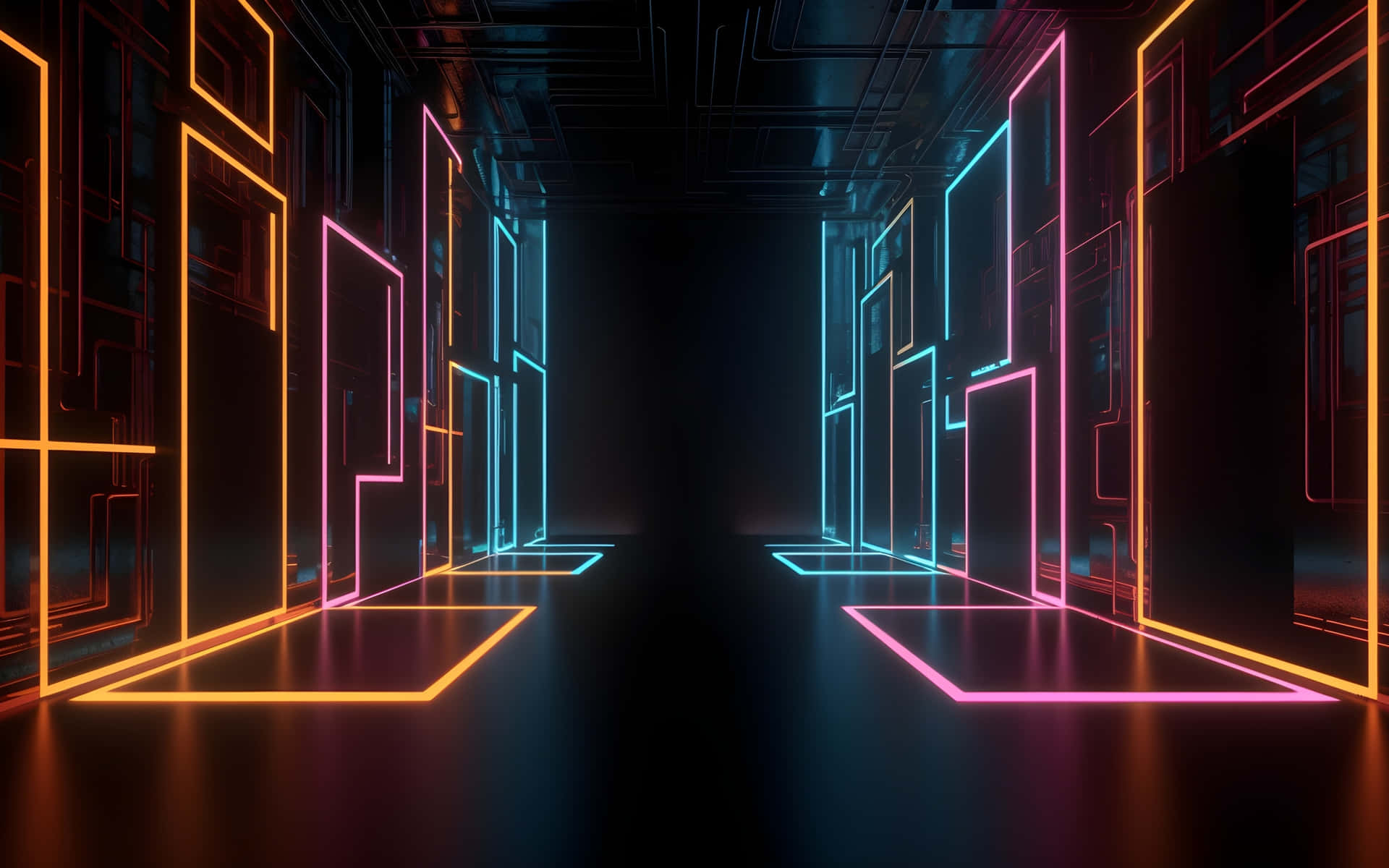 Neon Lit Futuristic Corridor Wallpaper