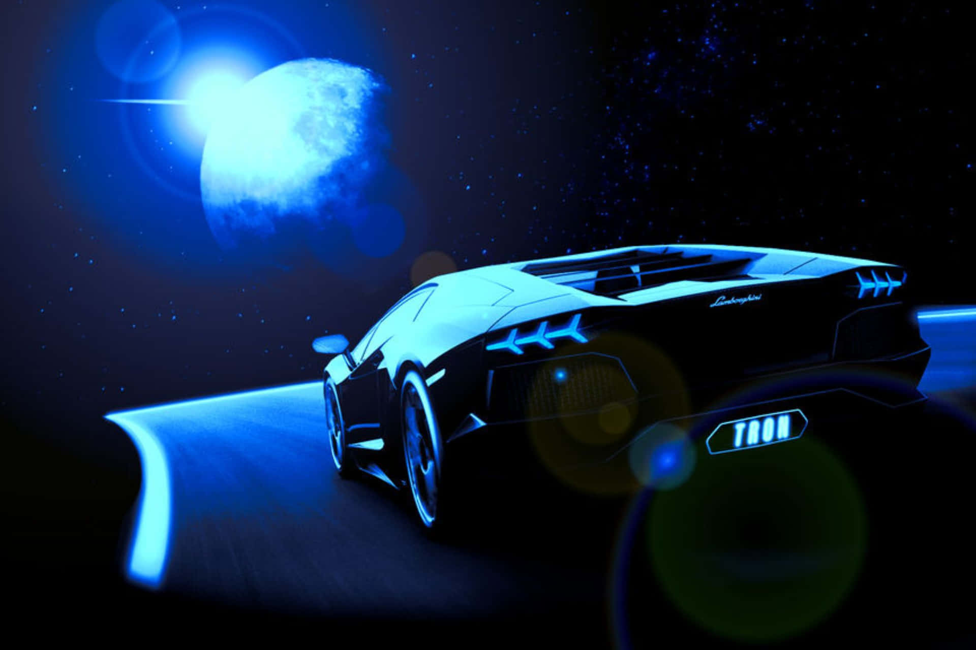 Neon Lit Lamborghini Under Moonlight Wallpaper