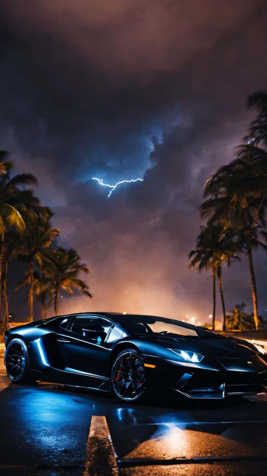 Neon Lit Lamborghini Under Stormy Skies.jpg Wallpaper