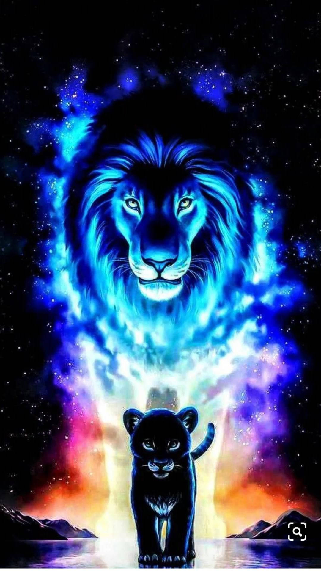 Neon Lit Lion Galaxy Background