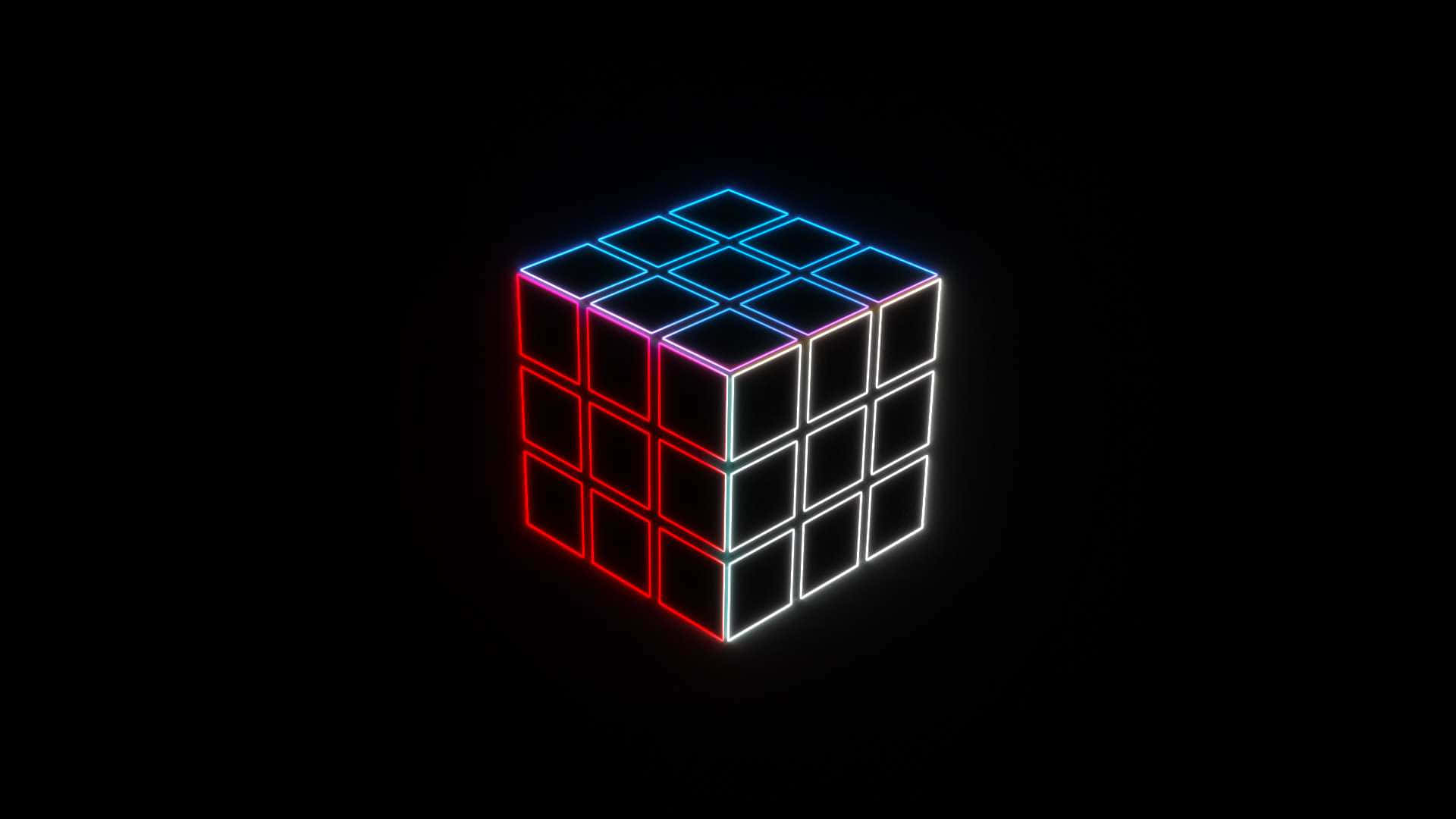 Neon Lit Rubiks Cubeon Black Background Wallpaper