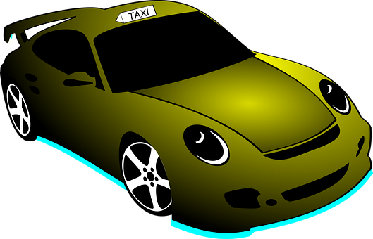Neon Lit Taxi Cartoon PNG