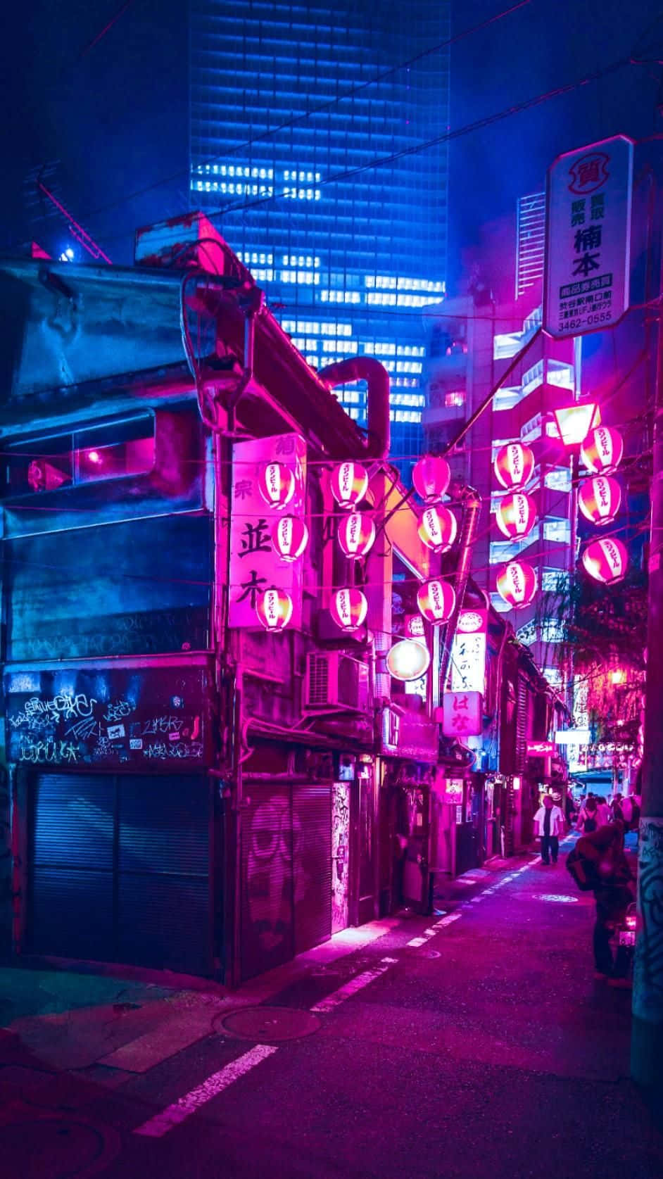 Neon Lit Urban Alley At Night Wallpaper