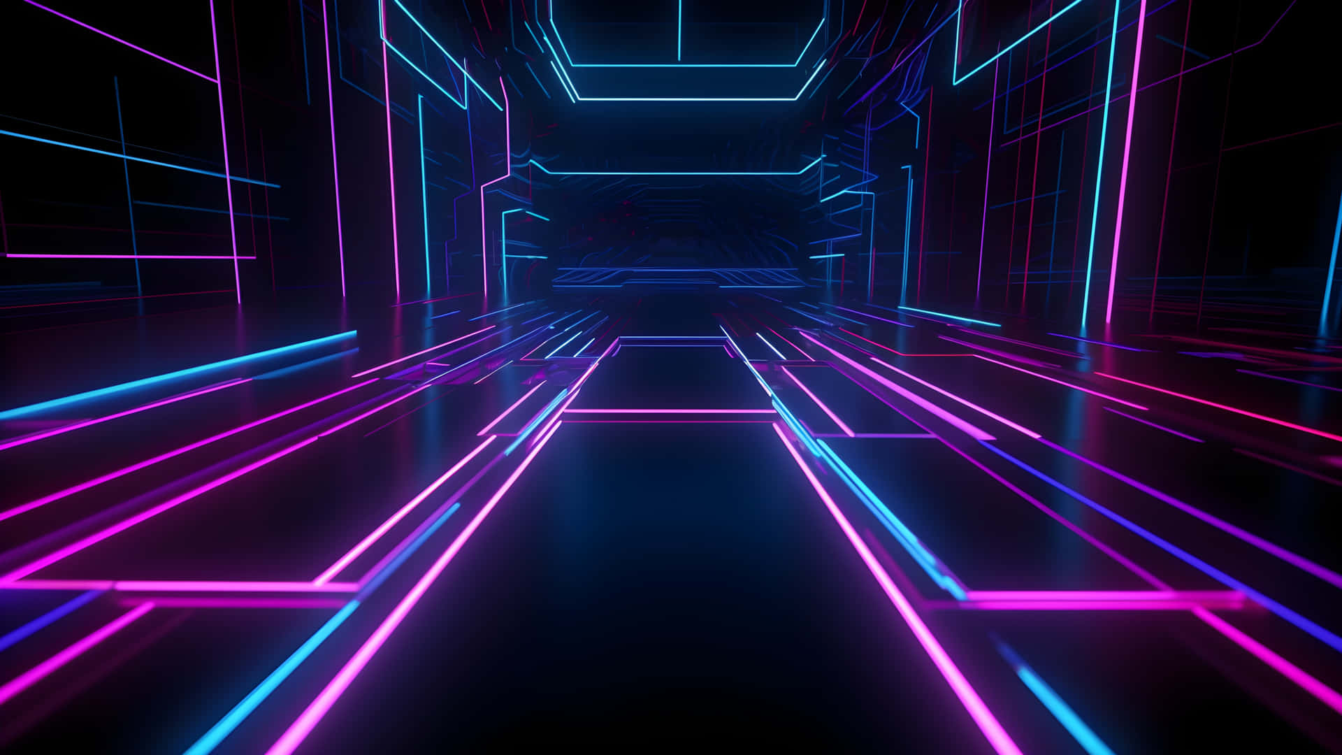 Neon Lit Virtual Corridor Wallpaper