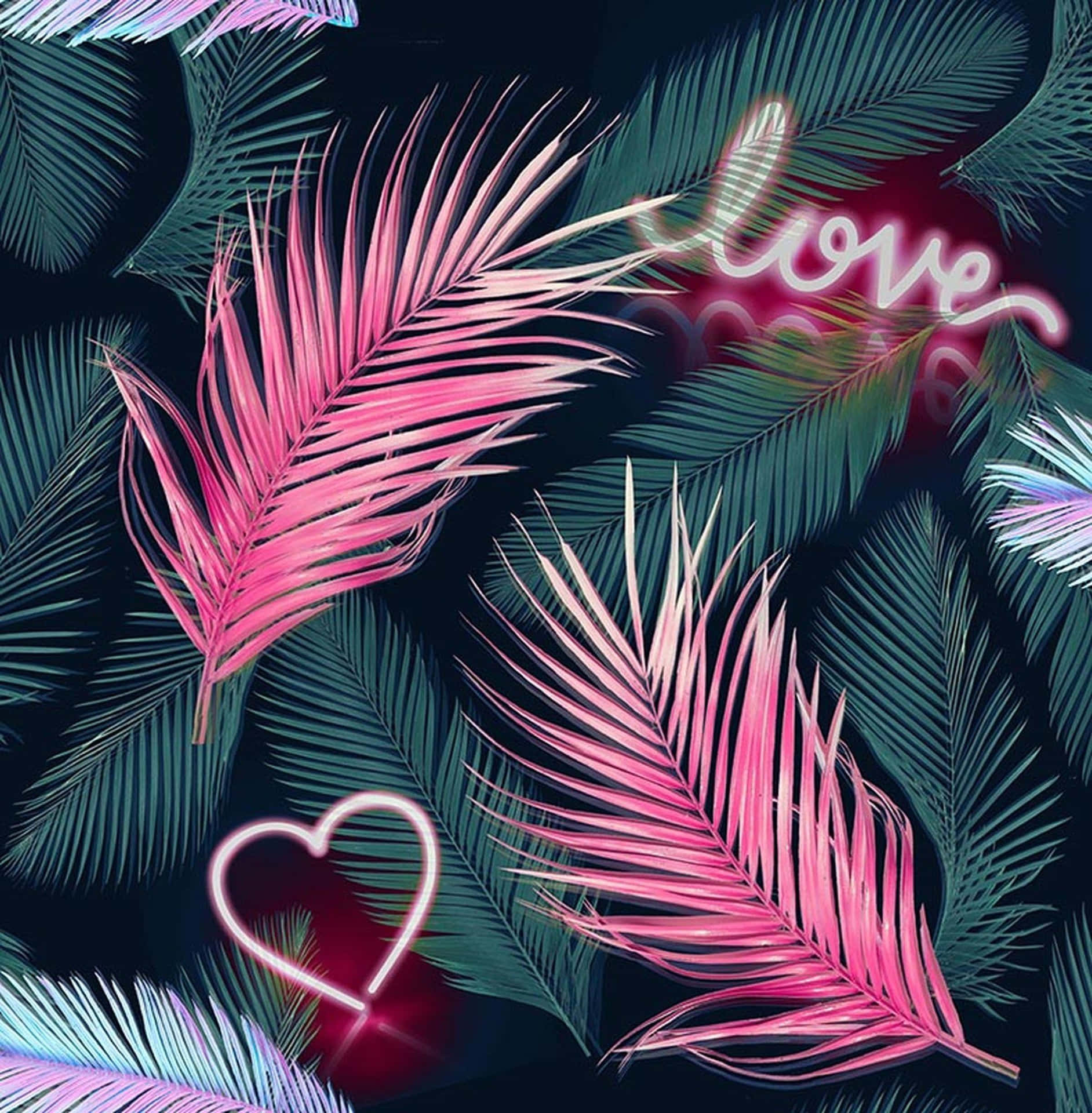 Neon Love Feathers Artwork Wallpaper