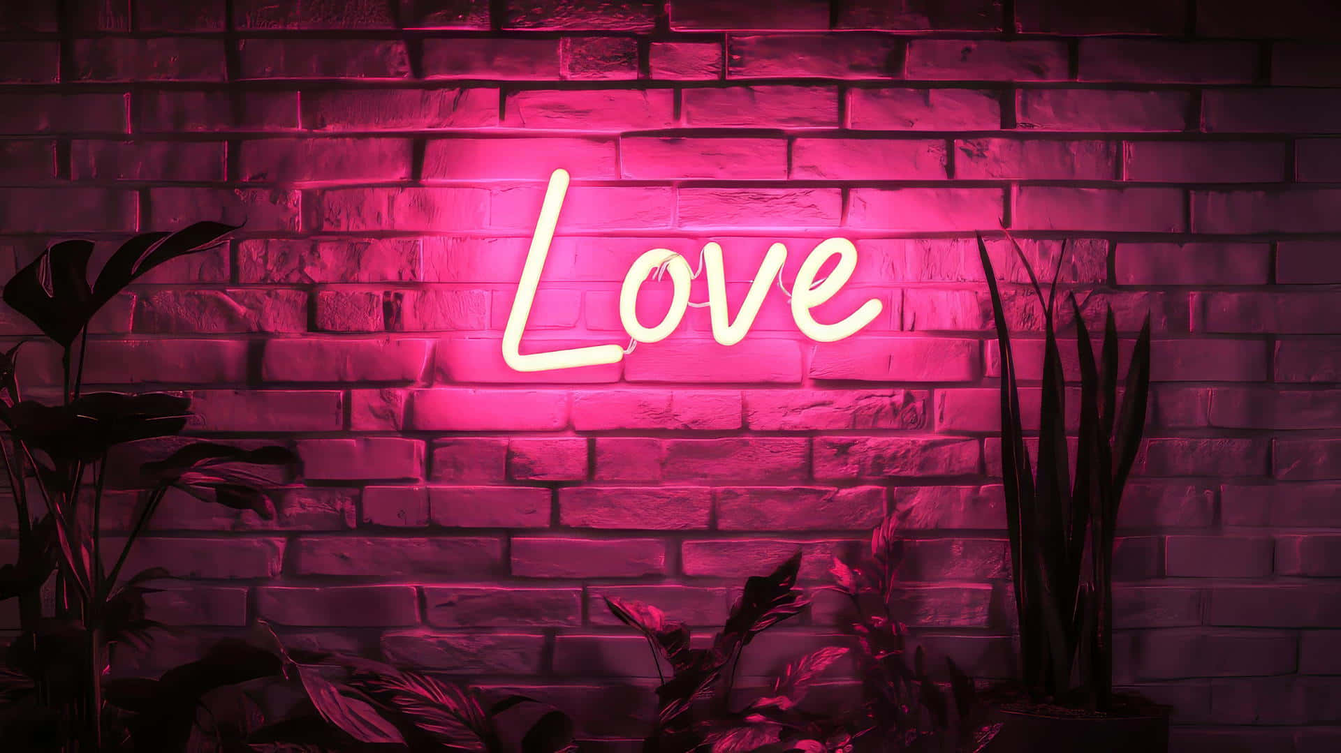 Neon Love Signon Brick Wall Wallpaper