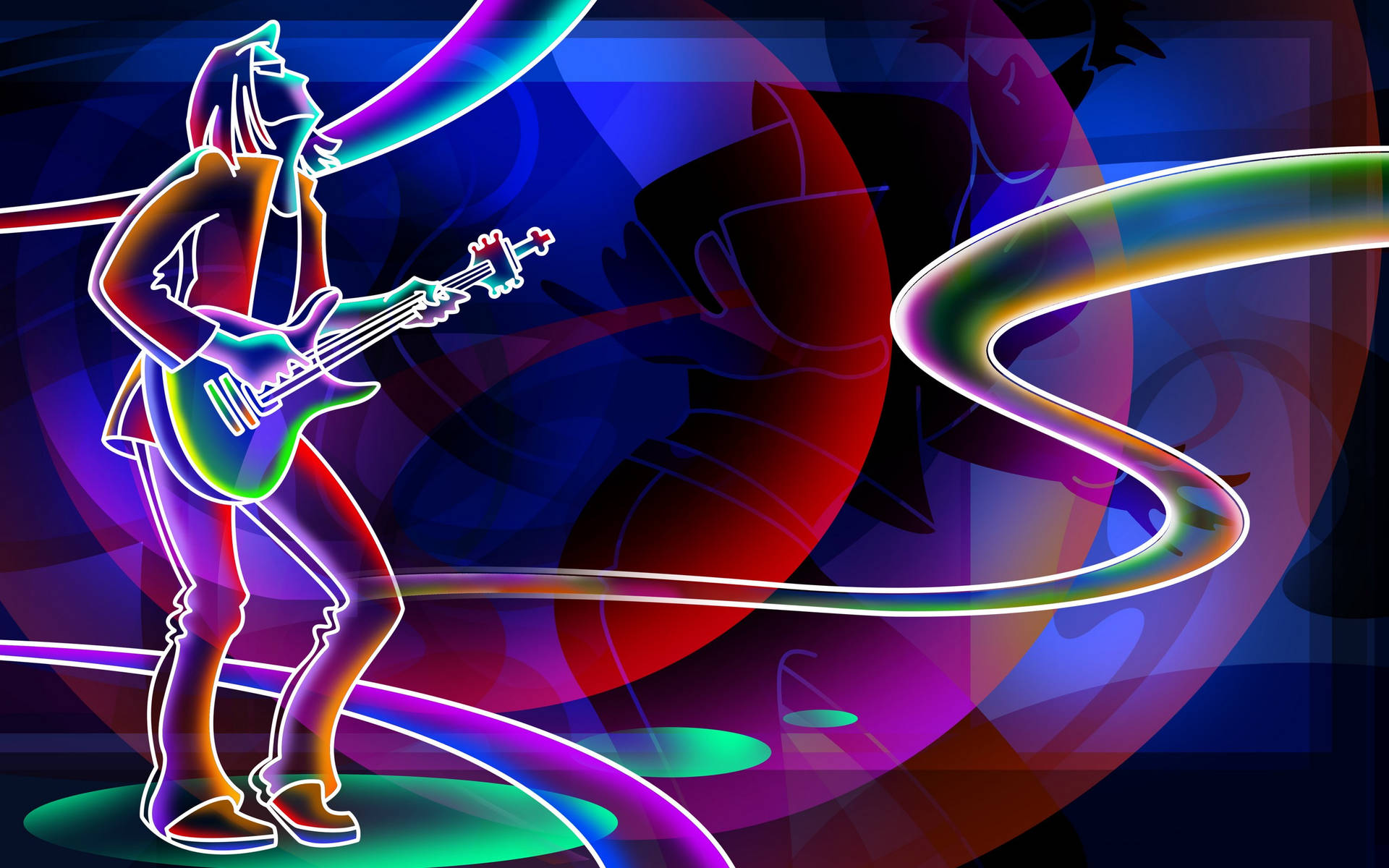 3D Neon Man Playing Guitar Music Wallpaper