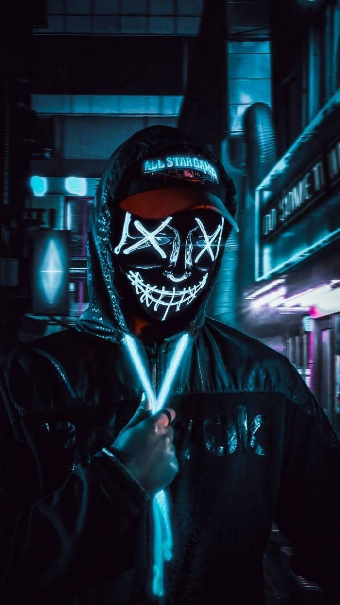 Hombreenmascarado De Neón Hacker En 3d. Fondo de pantalla