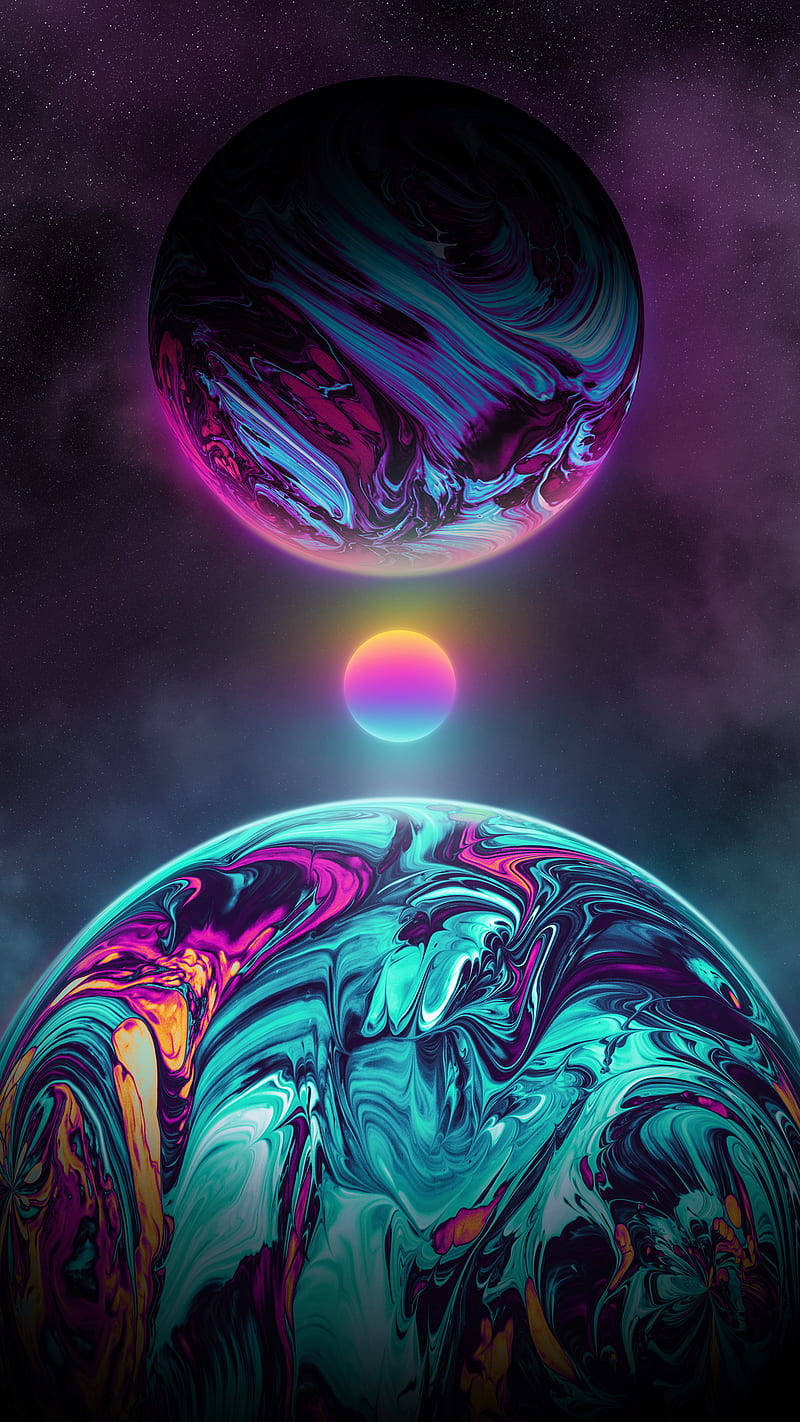 Neon Moon And Bright Planets Wallpaper
