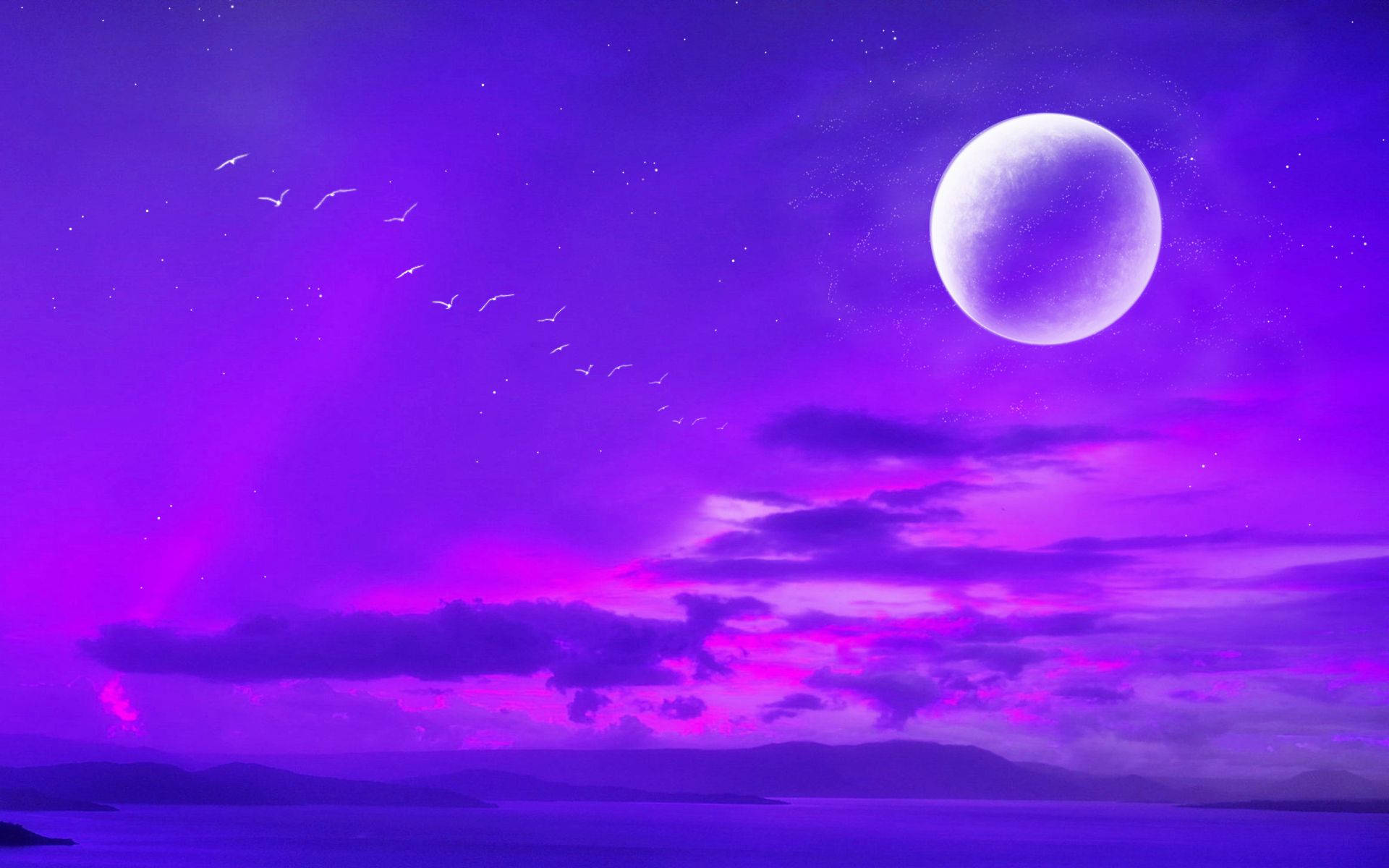 Neon Moon And Purple Sky Wallpaper