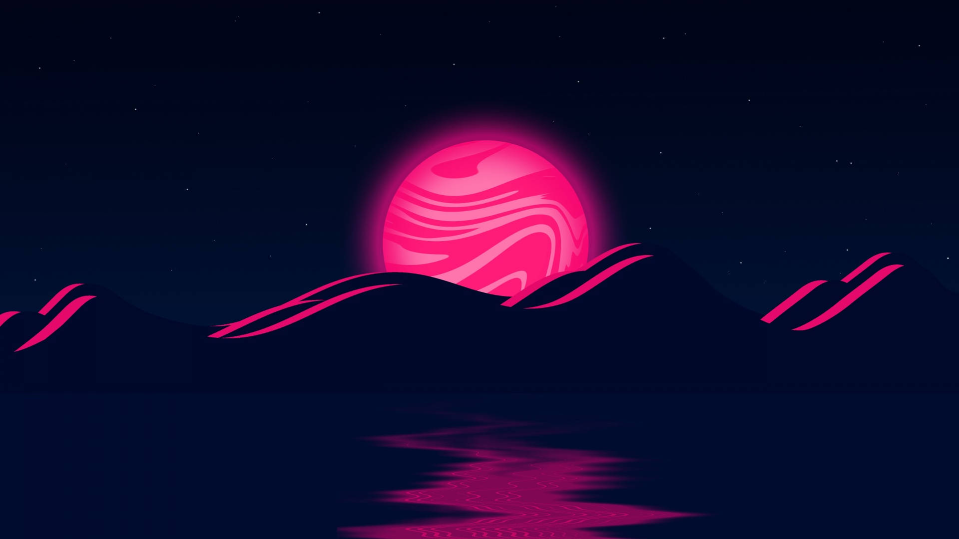 Neon Moon Pink Waves Wallpaper