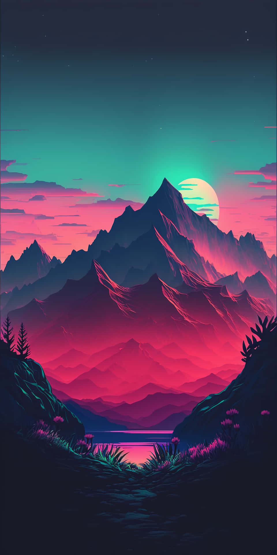 Neon Mountain Landscape Wallpaper