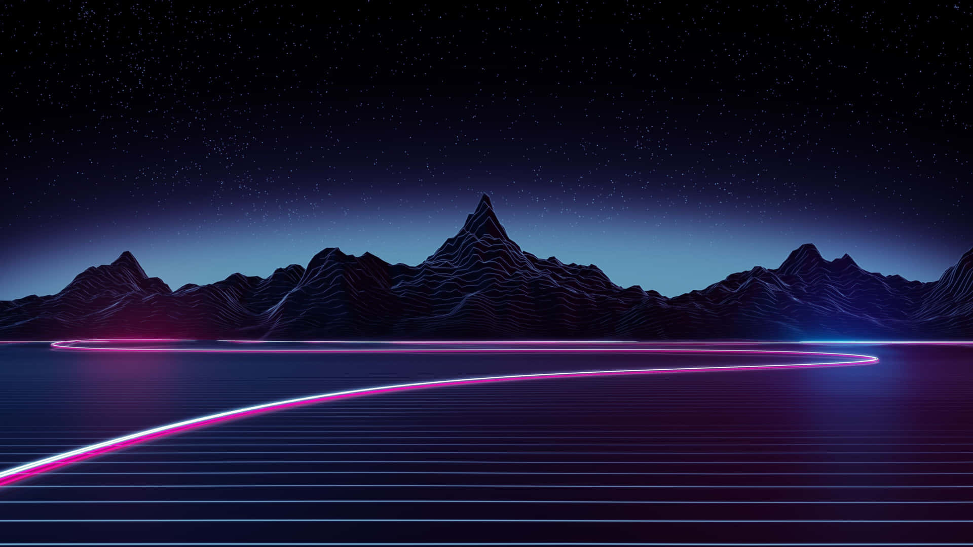Neon Mountain Landscape Night Sky Wallpaper