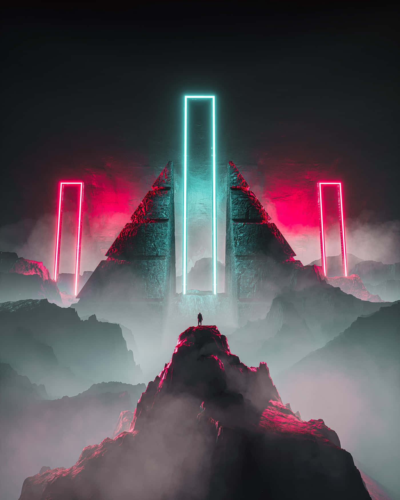 Neon_ Mountain_ Summit Wallpaper