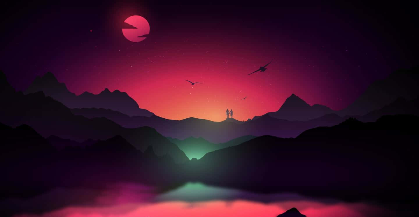 Neon Mountain Sunset Landscape Wallpaper