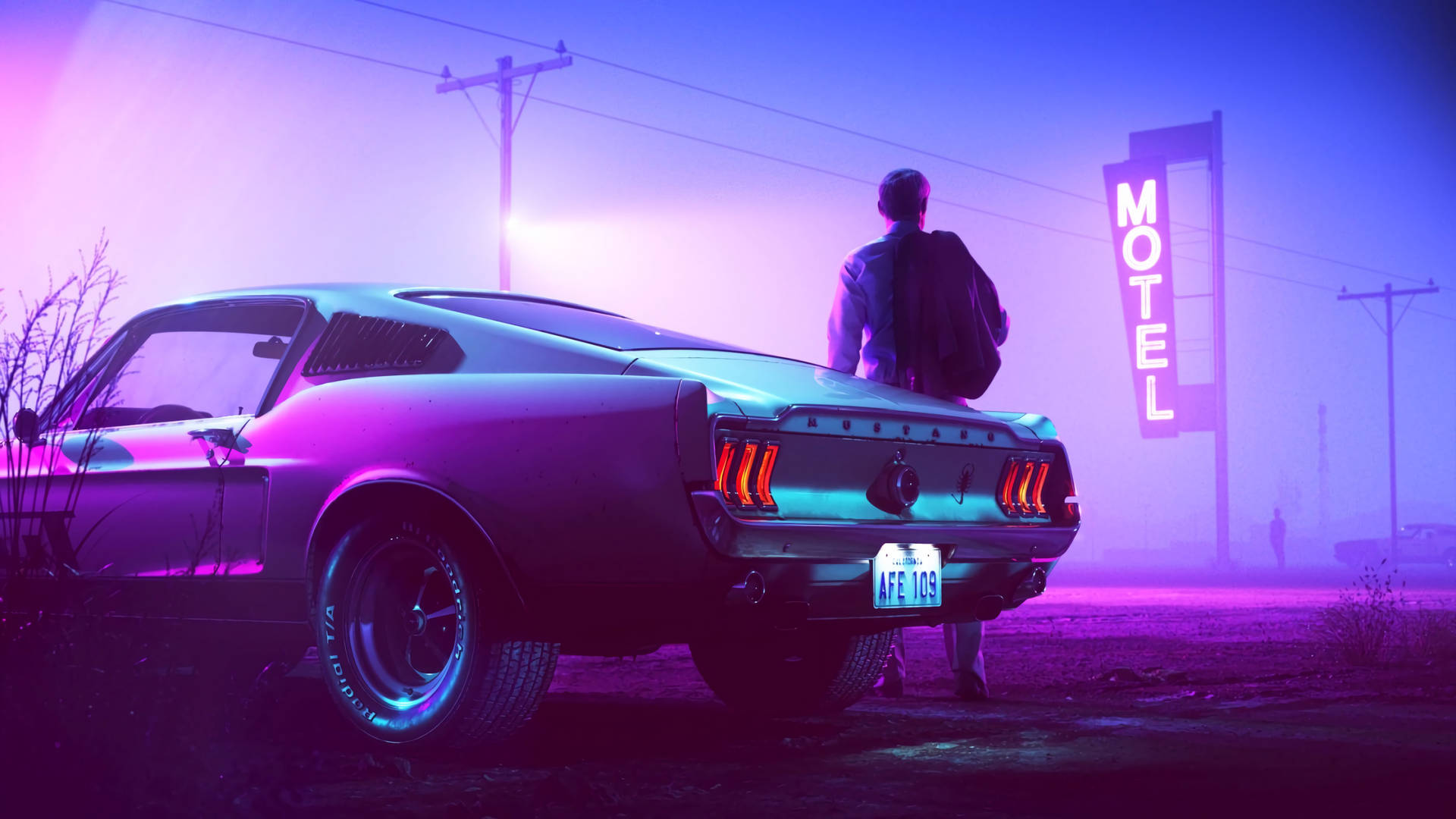 Automobile Mustang Al Neon Sfondo