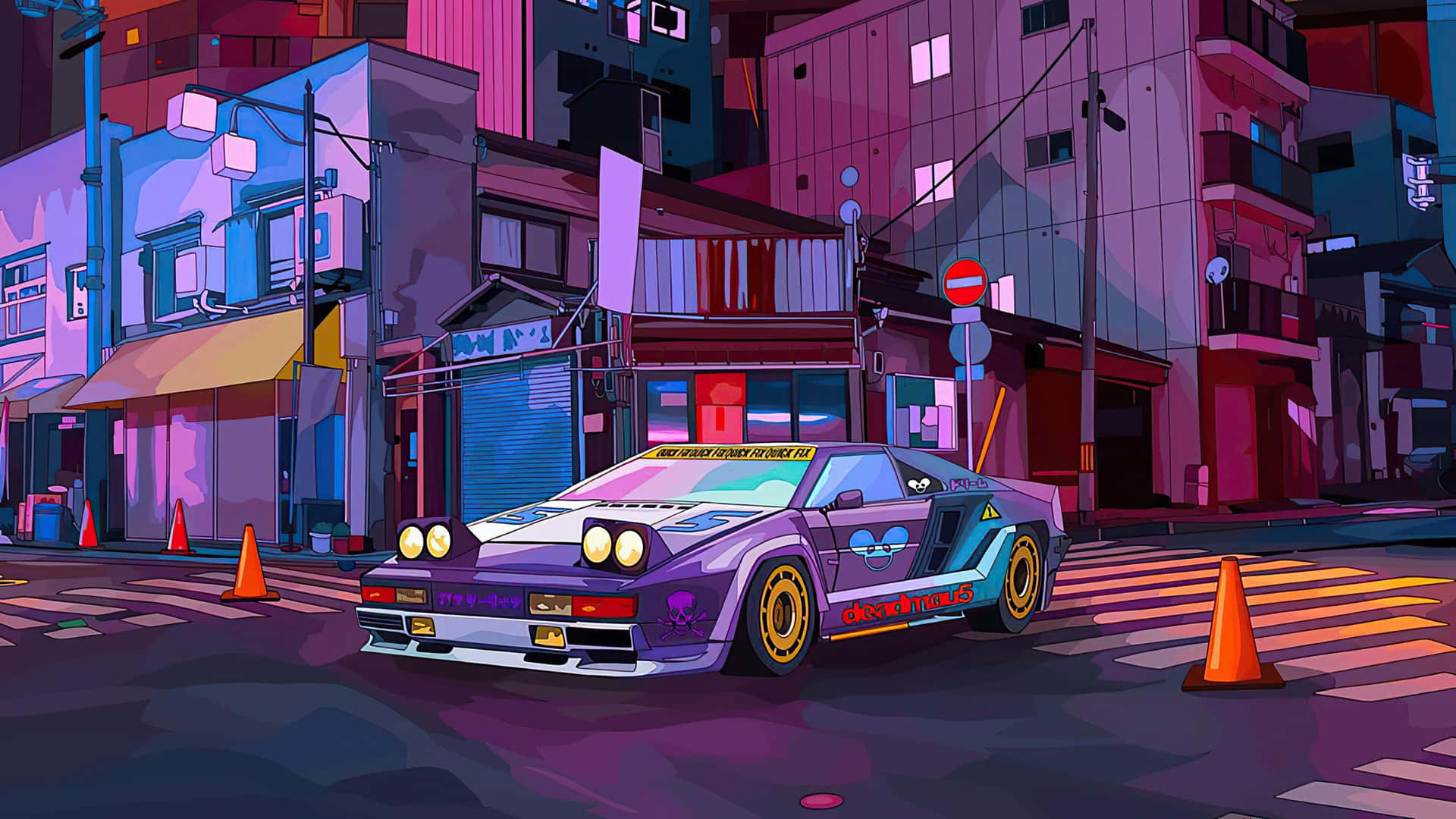 Neon Night Race Car Scene Wallpaper