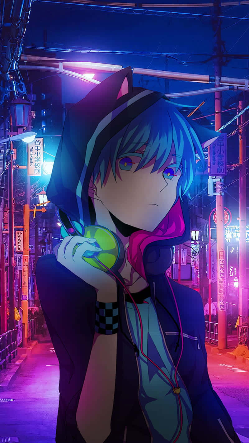 Download Neon Nightlife Anime Boy Pfp Wallpaper | Wallpapers.com