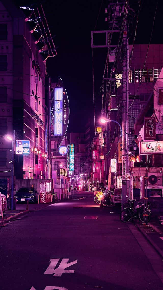 Neon Nightlife Urban Alley Wallpaper