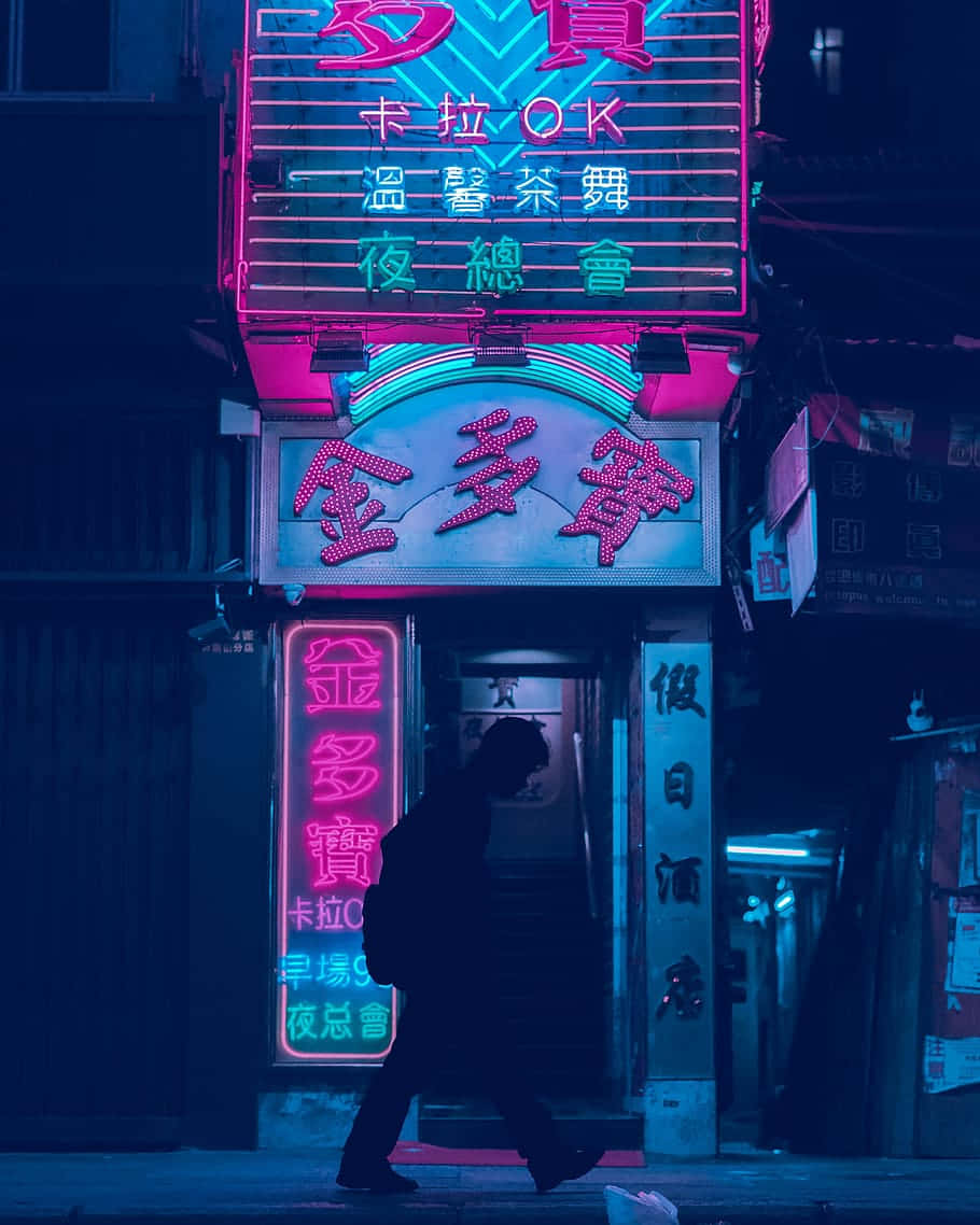 Neon Nightlife Walk Wallpaper
