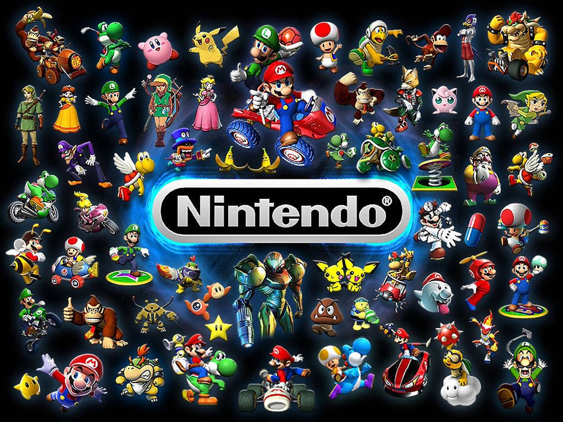 Neon Nintendo-logo Med Tegn Wallpaper