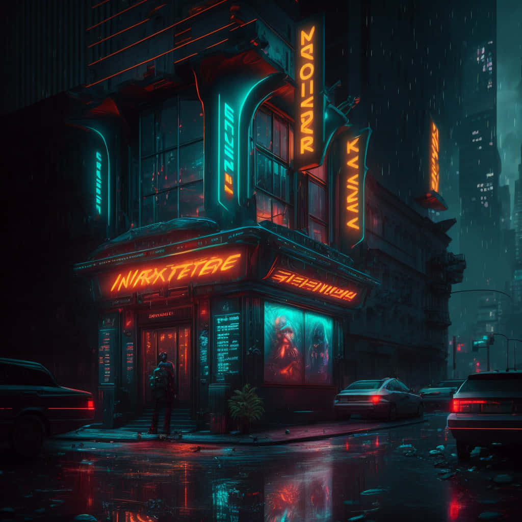 Neon Noir Cyberpunk Corner Store Wallpaper