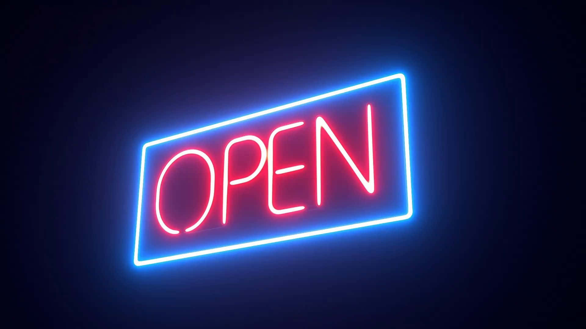 Neon Open Sign Glowing Blue Red Wallpaper