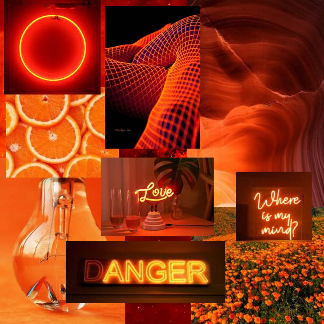 Neon Orange Æstetisk Collage Fare Circle Wallpaper