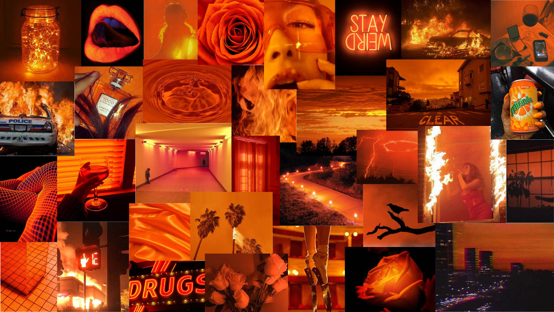 Neon Orange Aesthetic Collage Wallpaper