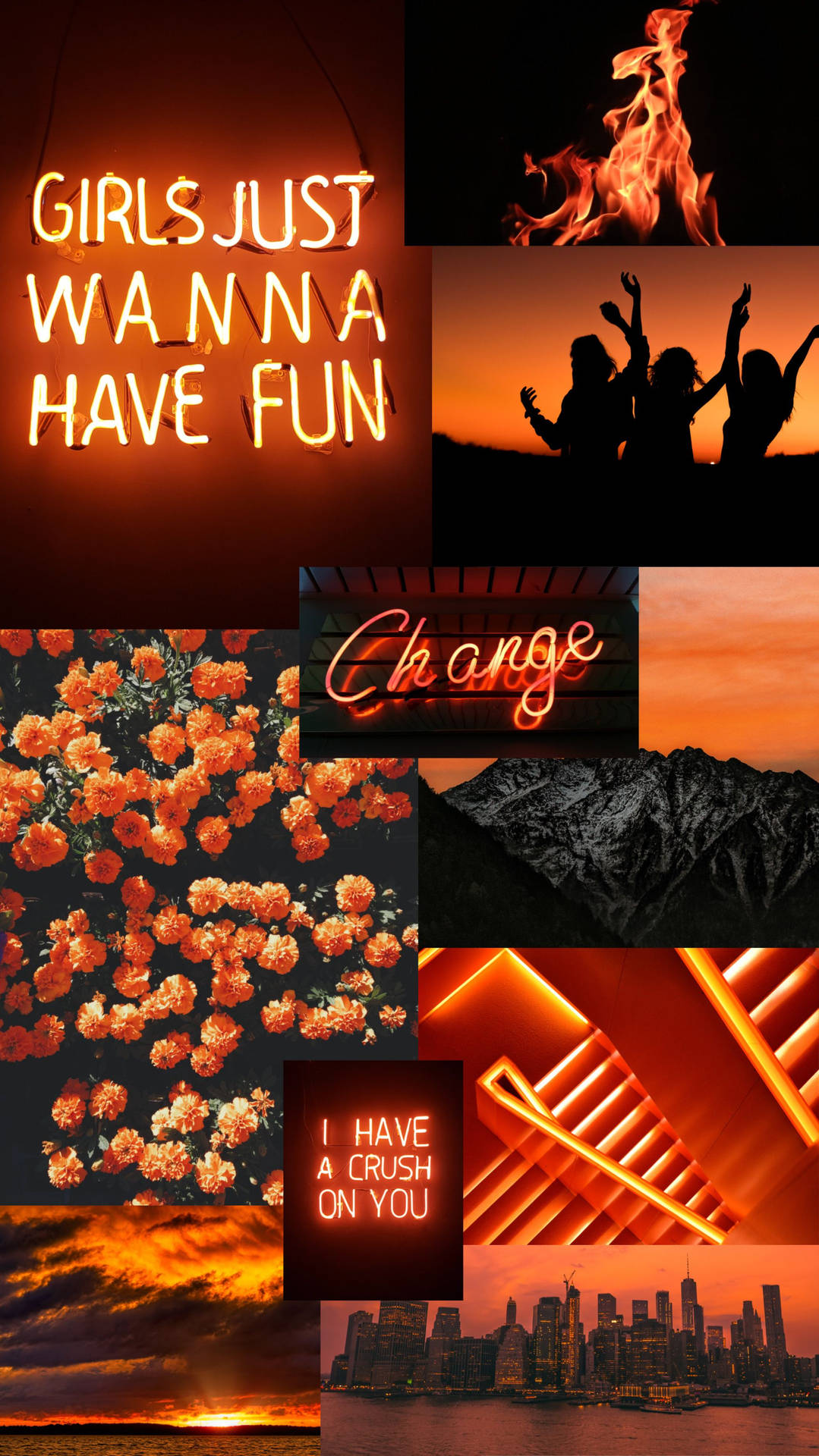 Neon Orange Aesthetic Collage Crush Fun Wallpaper