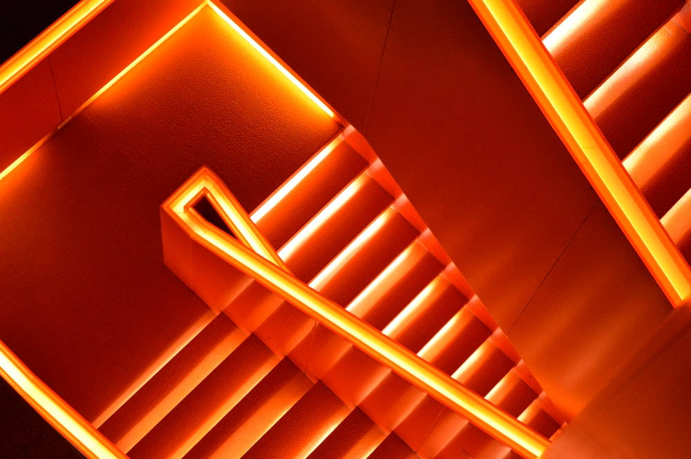 Neon Orange Aesthetic Glowing Stairs Wallpaper