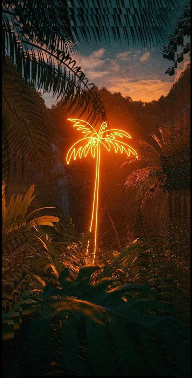 Neon Orange Aesthetic Palm Tree