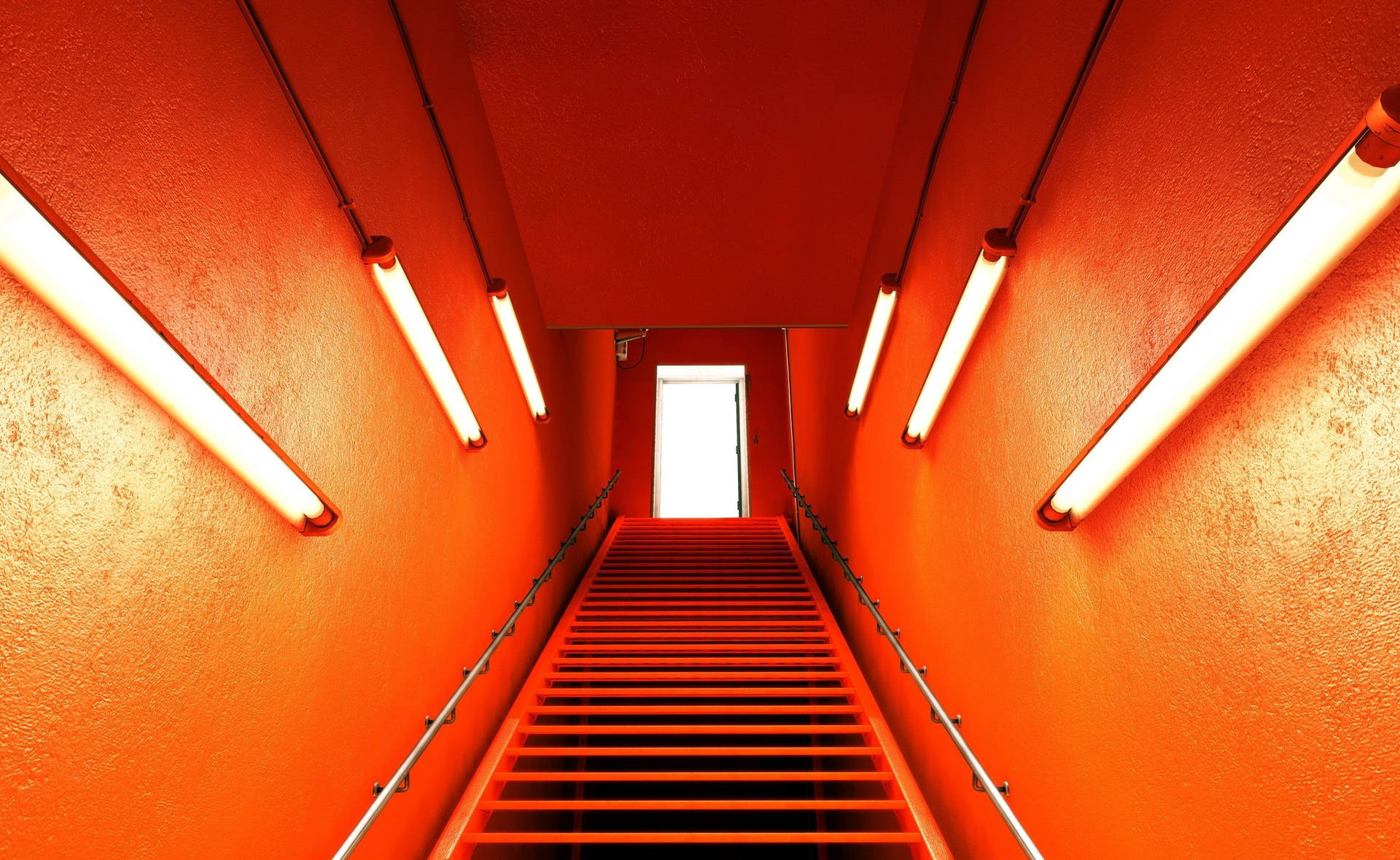 Neon Orange Aesthetic Stairs Lights Wallpaper
