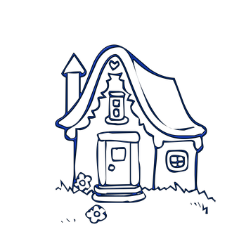 Neon Outline Cottage Illustration PNG