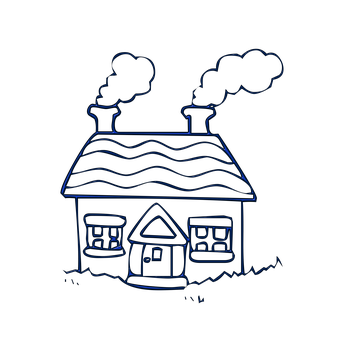 Neon Outline Cottage Illustration PNG