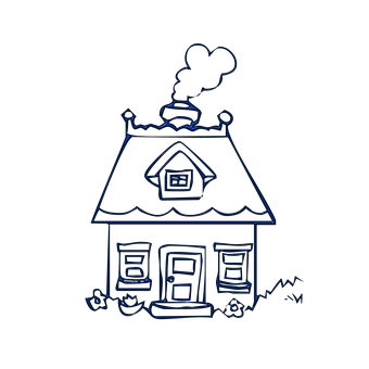 Neon Outline Cottage Illustration PNG